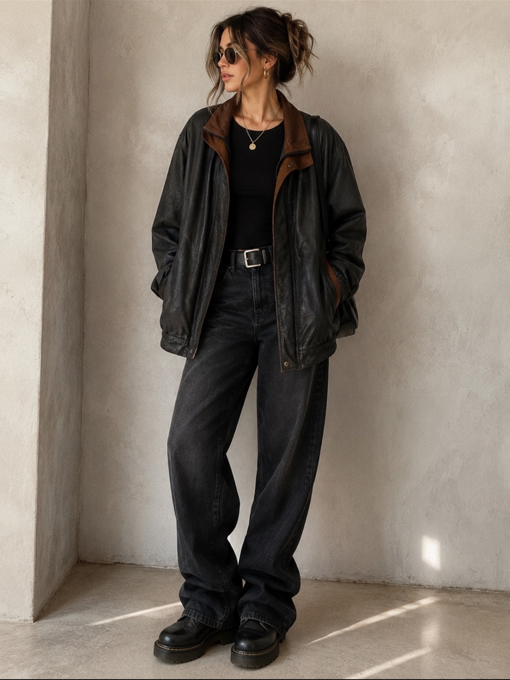 Remy Leather Black Jacket with Brown Trim